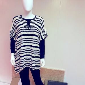 Black and white large strips mango poncho tunic